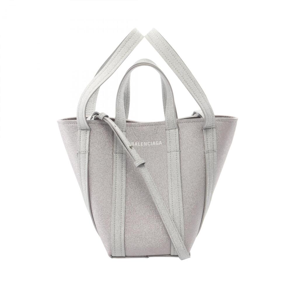 Balenciaga North South Handbag Canvas Leather Silver Tone